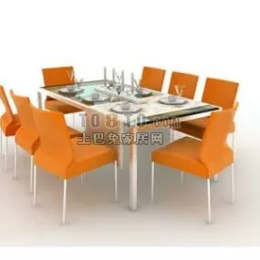Dining Table Glass Top And Modern Chairs 3d model