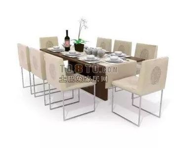 Square Walnut Table Simple Style 3d model