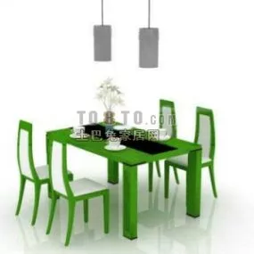 Green Plastic Table With Tableware 3d model