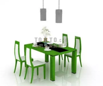Green Plastic Table With Tableware 3d model Green Plastic Table With Tableware 3d model