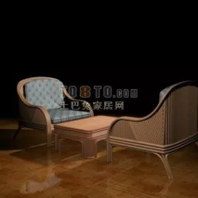 Chinese Table And Rattan Chair 3d model