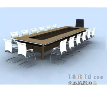 Tableware On Dining Table With 8 Chairs 3d model