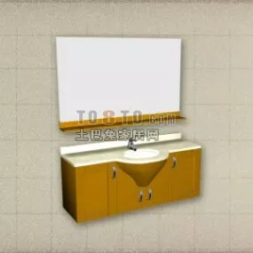 Bathroom Mirror With Wooden Stand 3d model