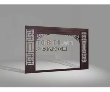 Wood Screen Partition With Photo Frame 3d model