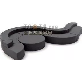 Curved S Boutique Sofa Black Color 3d model