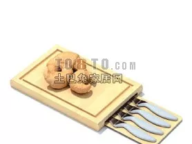 Cake Food On Plate With Fork 3d model