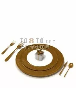 Kitchen Utensil With Plate Spoon Fork 3d model