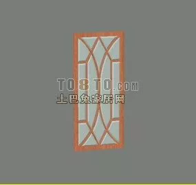 Asian Glass Window With Wooden Frame 3d model