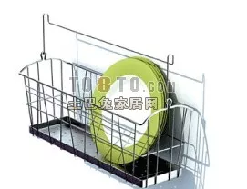 Kitchen Inox Shelf With Dishes 3d model