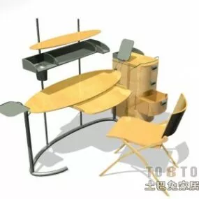 Yellow Work Desk With Cabinet 3d model