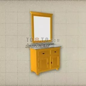 Bathroom Mirror Table Yellow Wood 3d model