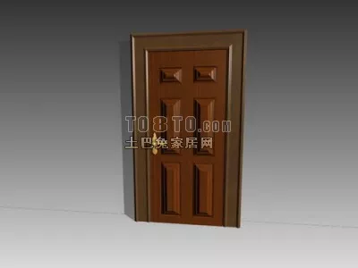 Door With Lock Brown Wood 3d model