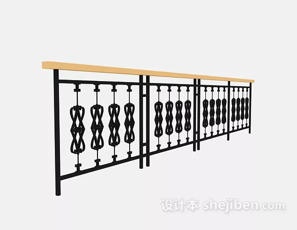 Iron Railing With Wooden Handle 3d model