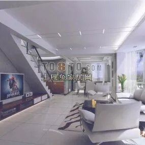 White Tone Room Interior With Furniture 3d model