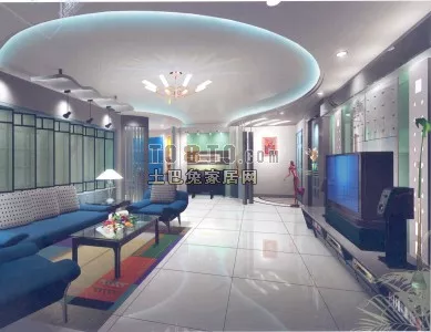 Living Room With Curved Ceiling Decorative 3d model Living Room With Curved Ceiling Decorative 3d model