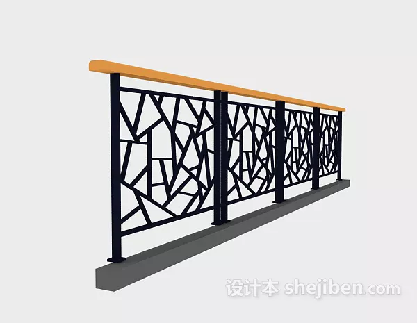 Iron Railing With Wooden Handle 3d model Iron Railing With Wooden Handle 3d model