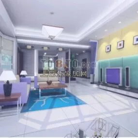 Living Room Interior With Colorful Wall 3d model