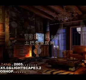 Living Room Antique Style With Furniture 3d model