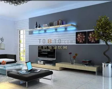 Modernism Side Cabinet With Floor Lamp 3d model