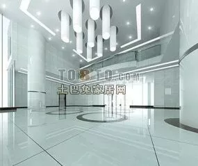 Hotel Lobby Hall White Tone Interior 3d model