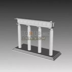 European Column Row With Stone Wall 3d model