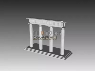 European Column Row With Stone Wall 3d model European Column Row With Stone Wall 3d model