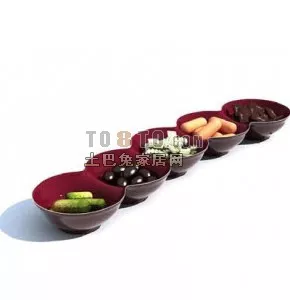 Tableware Square Cup With Food On Tray 3d model