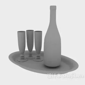 Wine Glass On Tray 3d model