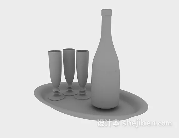 Wine Glass With Cigarette Tray 3d model
