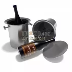 Tableware Inox Ice Box With Wine Bottle 3d model