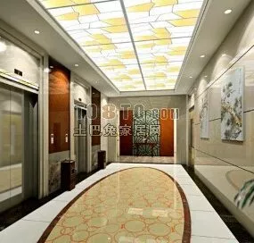 Hotel Corridor Interior With Lighting Decoration 3d model