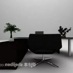 Black Desk With Modern Chair 3d model