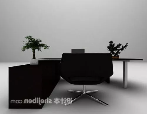 Black Desk With Modern Chair 3d model Black Desk With Modern Chair 3d model