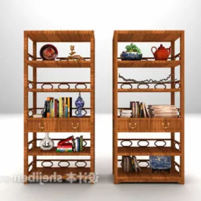 Chinese Style Brown Wooden Display Cabinet 3d model