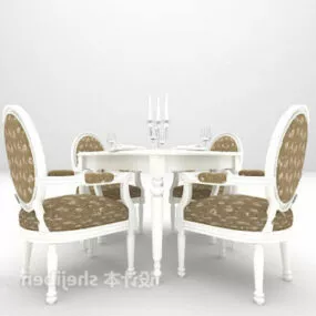 European Round Coffee Table With Chairs 3d model