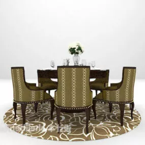 European Set with carpeted dining table chair 3d model