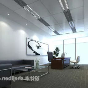 White Boss Office Interior Scene 3d model