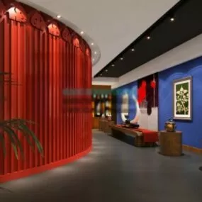 Art Center Interior Scene Exhibition With Painting 3d model