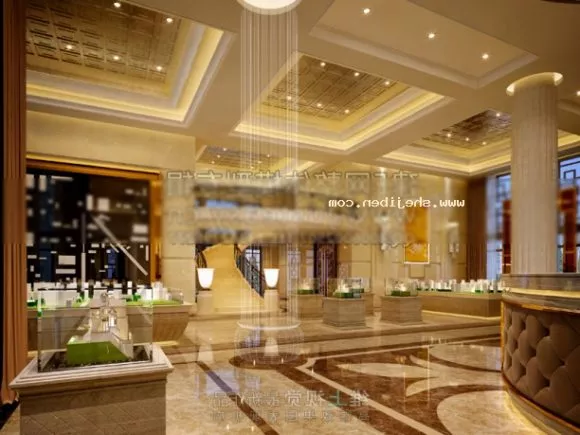 Office Hall With Multiple Rectangular Ceiling Lamp 3d model