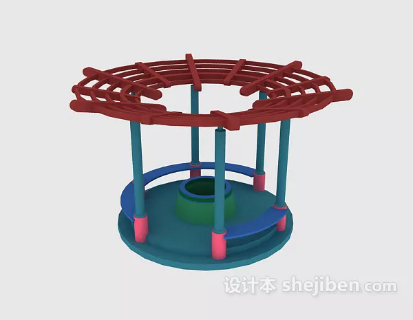 Bus Station Building Red Steel Structure 3d model