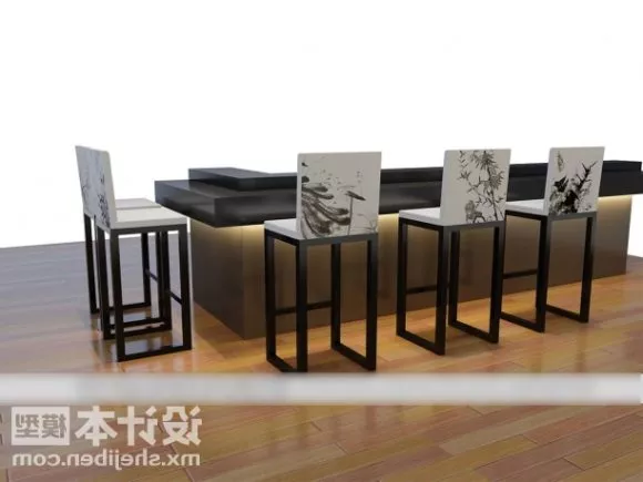 Bar Interior With Reception And A Girl 3d model
