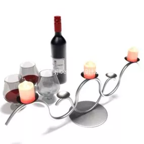 Wine With Candlestick And Glass 3d model