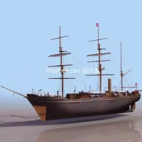 Wooden Sailing Boat 3d model