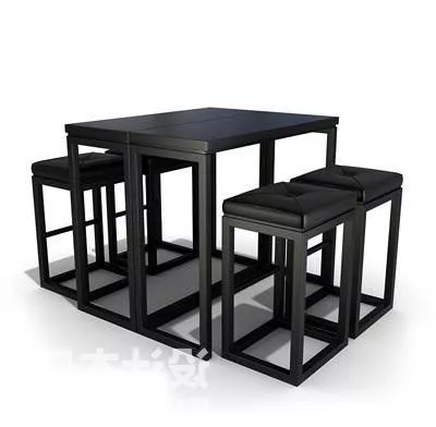 4 People Rectangular Table And Chair 3d model 4 People Rectangular Table And Chair 3d model