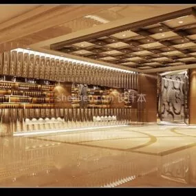 Hotel Restaurant Lobby Interior Scene 3d model