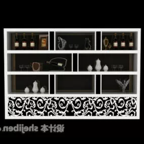 Wood Wine Cabinet Carved Panel On Bottom 3d model