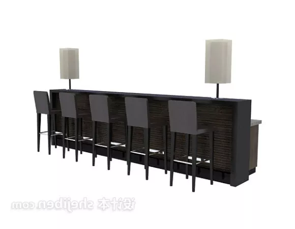 Bar Counter Wine Cabinet With Lamp Free 3d Model - .Max - Open3dModel