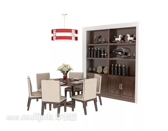 Wood Wine Cabinet With Dining Table 3d model Wood Wine Cabinet With Dining Table 3d model