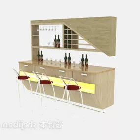 Counter Bar With Wine Cabinet And Bar Chair 3d model