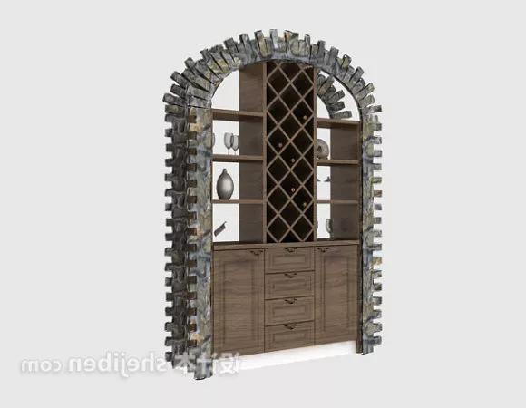 Wooden Wine Cabinet Arc Top Shape 3d model Wooden Wine Cabinet Arc Top Shape 3d model
